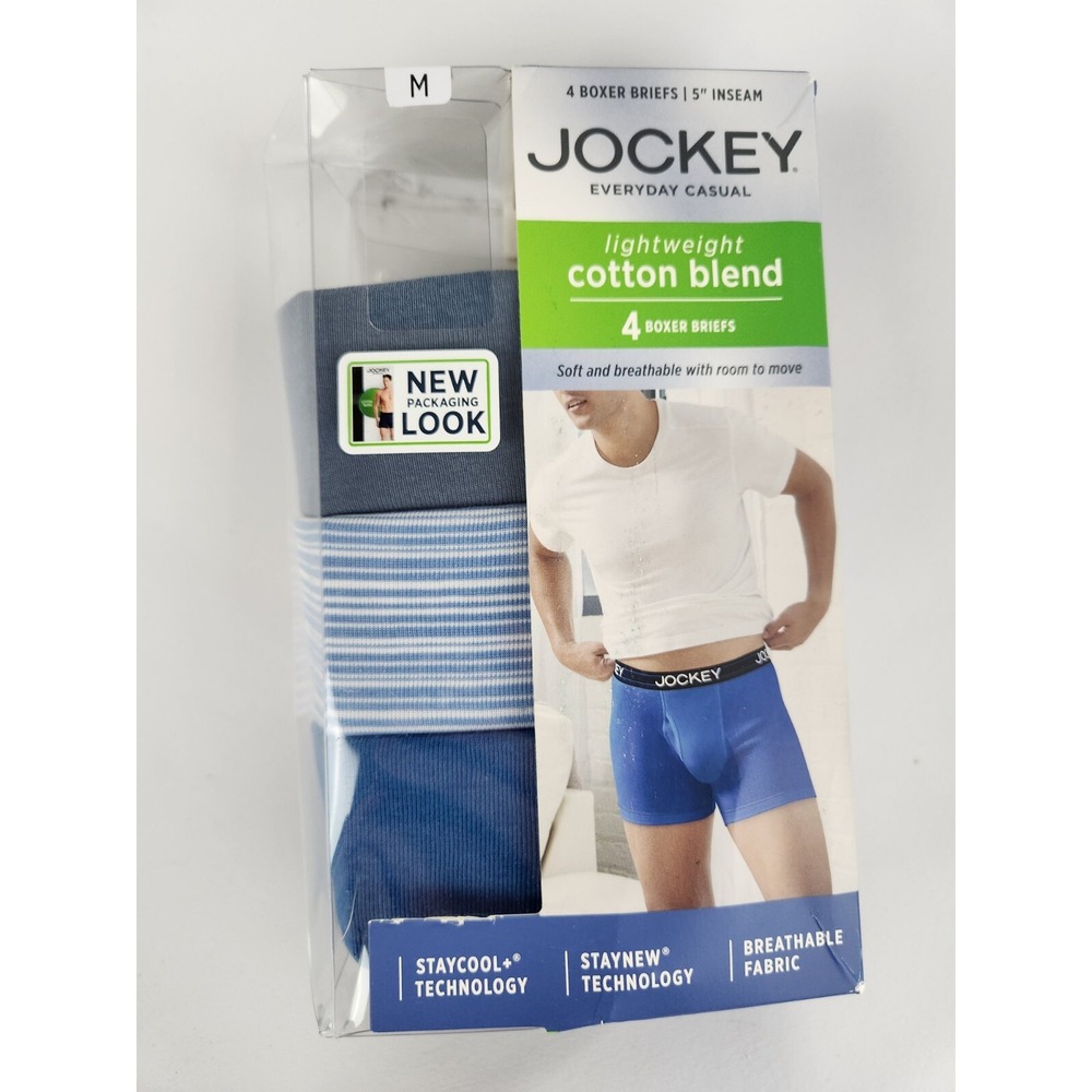 Mens Jockey 3-Pack Open Cotton Stretch Long Leg Boxer Blue Size Medium Underwear